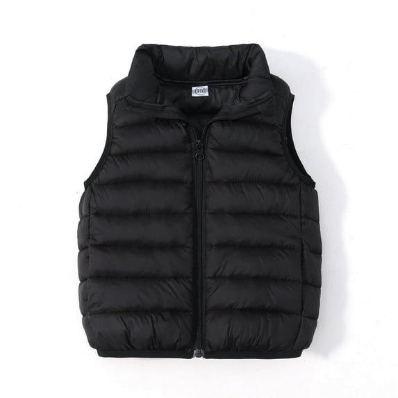 Teyfeniy Black Toddler Winter Puffer Vests Fleece Hoodedless Sleeveless Kids Jacket Padded Down Packable Soft Waistcoat Outwear for Baby Boys Girls