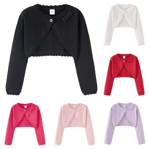 Teyfeniy Black Toddlers Kids Girls Cardigan Long Sleeve Children Button Bowknot Cardigan Sweater Solid Color Cute Sweaters for Little Girls