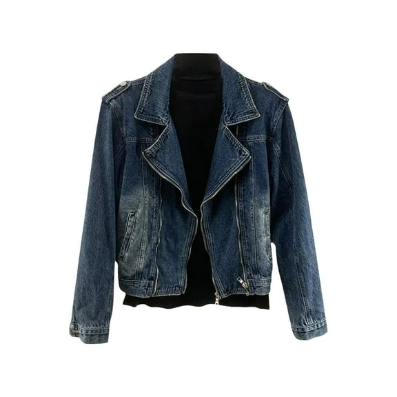 Teyfeniy Blue Denim Jacket Men Casual Zipper Mens Jean Jackets Long Sleeve Casual Slim Lapel Stylish Fall Daily Outerwear Jacket