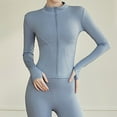 thumbnail image 1 of Teyfeniy Blue Women's Athletic Jackets Cropped Running Yoga Jacket Workout Zip Slim Lightweight Long Sleeve Tops with Thumb Holes, 1 of 6