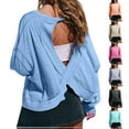 thumbnail image 1 of Teyfeniy Blue Women's Open Back Tops Athletic Shirts Long Sleeve Loose Workout Backless Tee Running Crop Yoga Top Gym Dance Blouses, 1 of 10