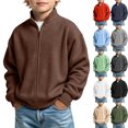 thumbnail image 1 of Teyfeniy Boys Girls Waffle Knit Jacket Zip up Solid Color Long Sleeve Outerwear Fashion Fall Winter Hoodless Casual Loose Coats for Kids Unisex, 1 of 10