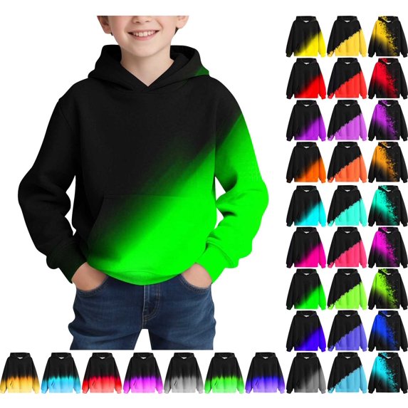 Teyfeniy Boys Print Hoodies Gradient Color Fashion Colorful Pullover Sweatshirts Hooded Long Sleeve Fall Winter Going out Activity Clothes, for 4 to 14 Years