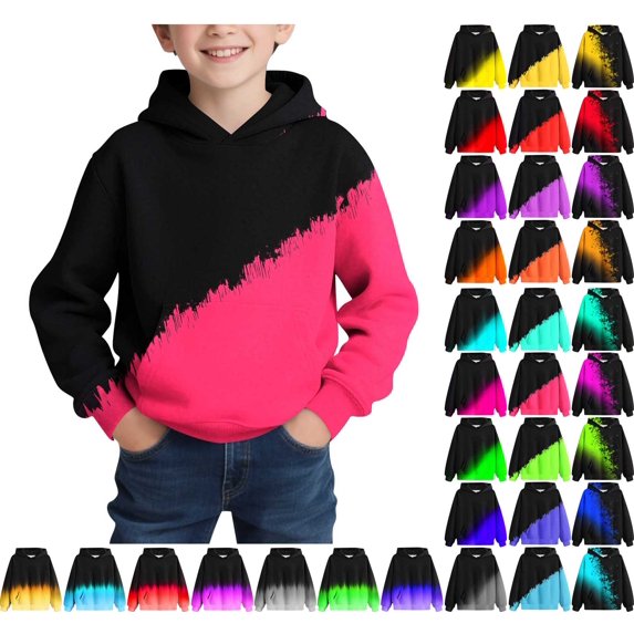 Teyfeniy Boys Print Hoodies Gradient Color Fashion Colorful Pullover Sweatshirts Hooded Long Sleeve Fall Winter Going out Activity Clothes, for 4 to 14 Years