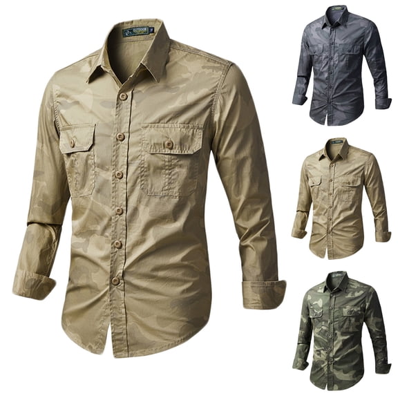Teyfeniy Camouflage Shirts for Men Button Long Sleeve Blouse Casual Stylish Lightweight Lapel Fashion Shirts for Athletic Outerwear