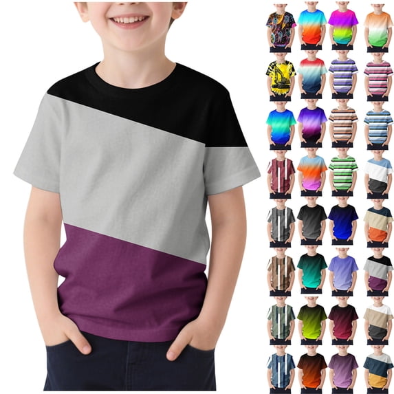 Teyfeniy Casual T-Shirts for Toddler Kid Boys Short Sleeve Summer Fashion Color Block Print Cute Pullover Shirts Crew Neck Going out Outfits
