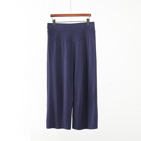 Teyfeniy Cropped Wide Leg Gaucho Pants for Women Elastic Waist Baggy Flowy Straight Solid Color Loose Casual Thin Pants