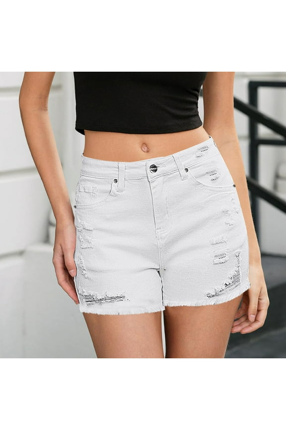 Denim Jean Shorts for Women Fashion Jorts with Button and Zipper Solid Color Slim Casual Comfy Soft Summer Ripped Tassel Shorts