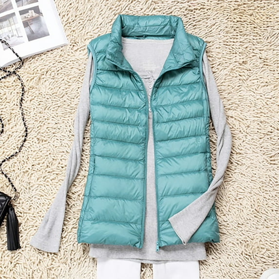 Teyfeniy Fall Winter Womens Oversized Puffer Vests Sleeveless Lightweight Solid Zip Up Padded Gilet Warm Coat with Pocket Outwear Cozy Fashion Down Jacket Outwear