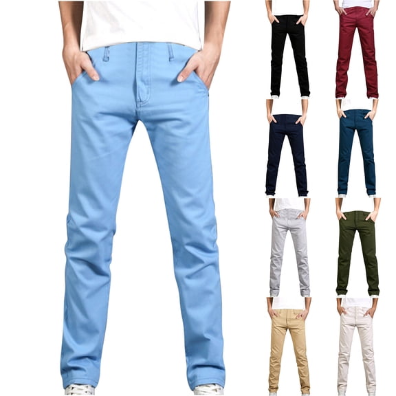 Teyfeniy Faux Denim Trendy Jeans for Men Solid Color Straight Pants Button Zipper with Pockets Fashion Pants Casual Slim Trousers