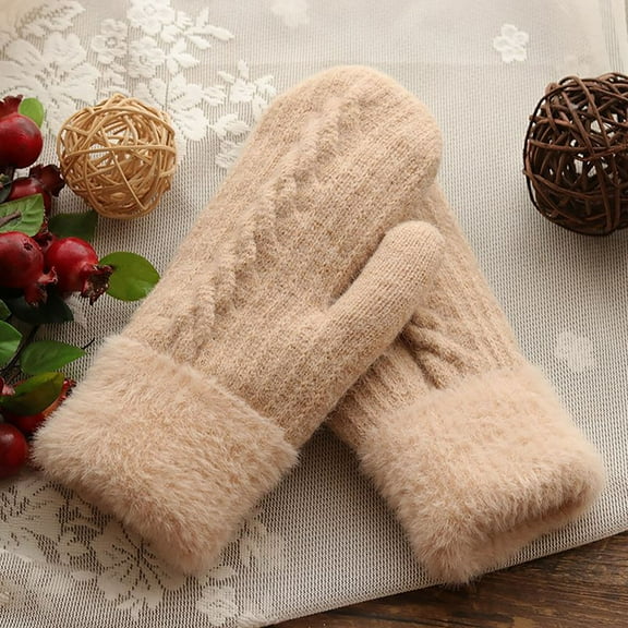 Teyfeniy Fleece Lined Mittens for Adult Warm Winter Fall Thermal Knitted Cute Thicken Gloves for Cold Weather Snow Cozy Gifts for Womens Mens Unisex