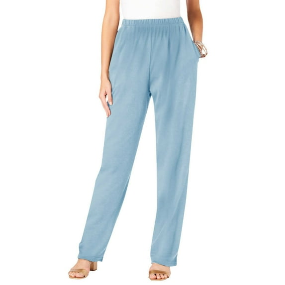 Teyfeniy Fleece Pants for Women Elastic Waist Straight Leg with Pockets Solid Color Pants Soft Comfy Casual Warm Pants