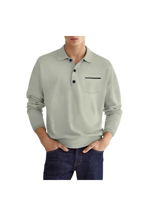 Gray Men's Button Pullover Shirts Lapel with Pocket Long Sleeve Fasion Casual Lightweight Loose Shirts, Available In S to Xxxl