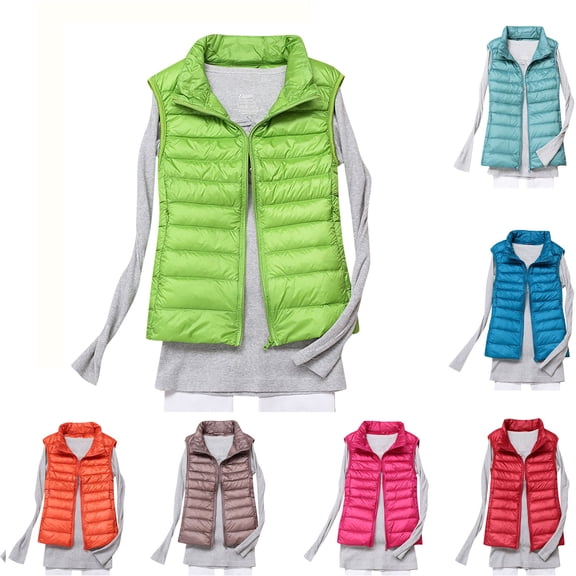 Teyfeniy Green Fall Winter Womens Oversized Puffer Vests Sleeveless Lightweight Solid Zip Up Padded Gilet Warm Coat with Pocket Outwear Cozy Fashion Down Jacket Outwear
