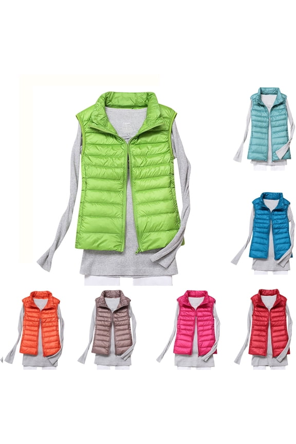 Green Fall Winter Womens Oversized Puffer Vests Sleeveless Lightweight Solid Zip Up Padded Gilet Warm Coat with Pocket Outwear Cozy Fashion Down Jacket Outwear