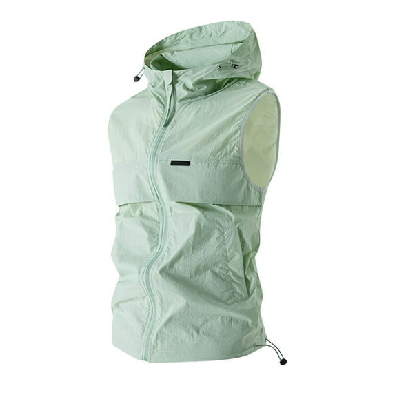 Teyfeniy Green Men's Lightweight vests Hooded Slim Outerwear Full Zip Up Windproof Sleeveless Casual Solid Color Cozy Jacket for Travel Hiking Running Golf