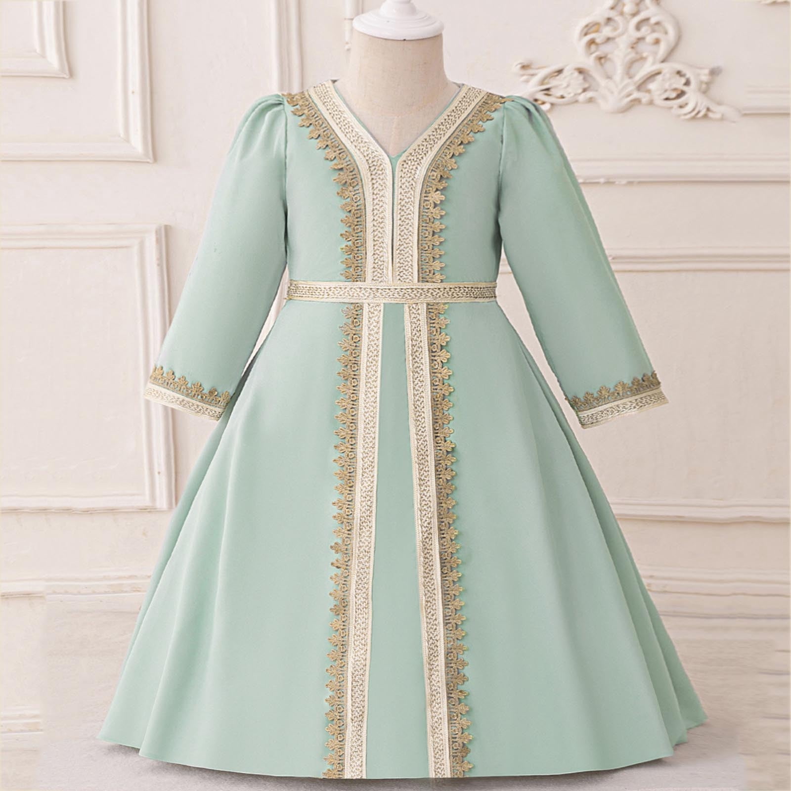 muslim green wedding dress Dubai Sage Green Muslim Evening Dress High Neck Women Wedding Party SS –  DreamyVow main image 1