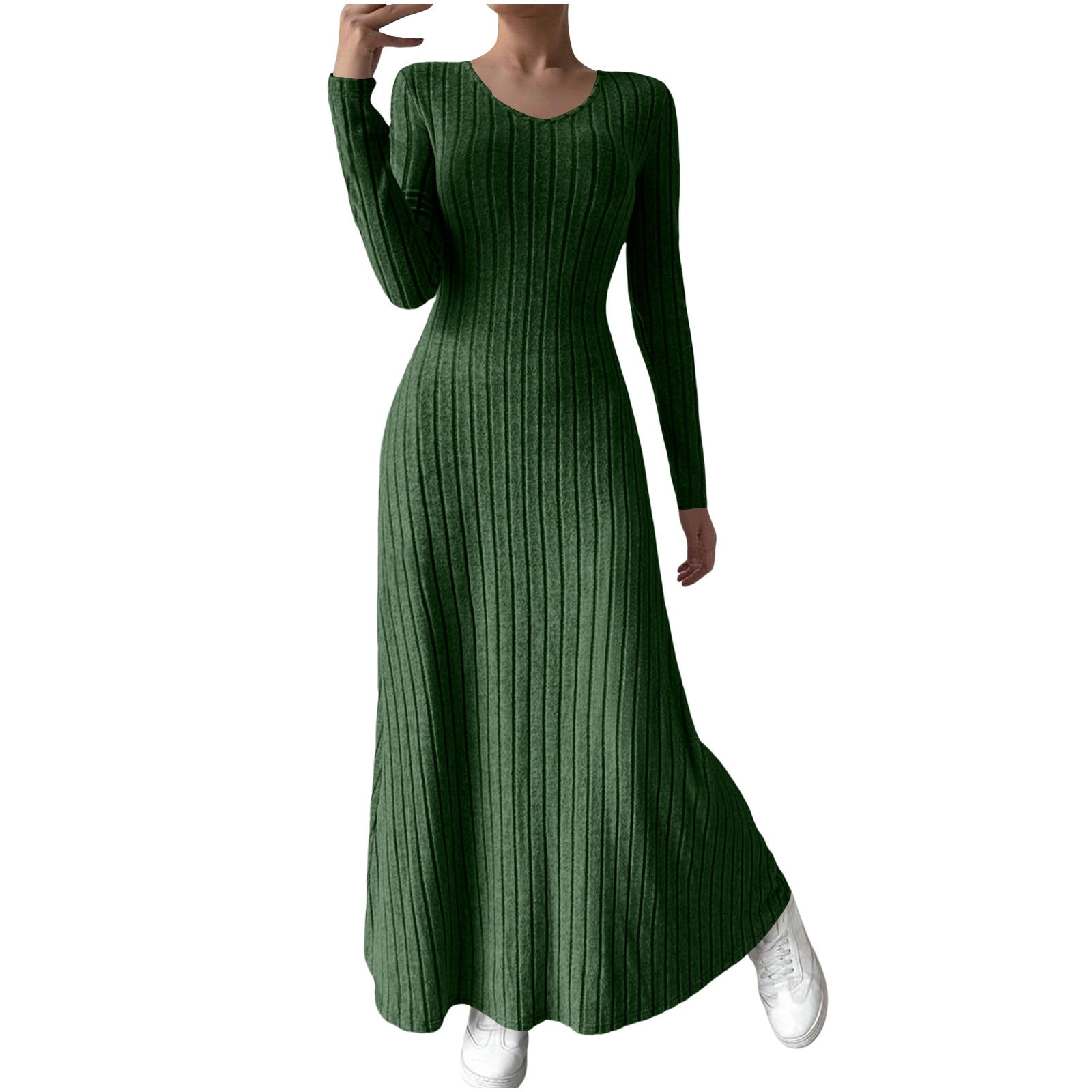 Oversized green Sweater dress Street Style o neck low high design Art knit dresses main image 1