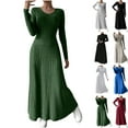 thumbnail image 1 of Teyfeniy Green Women's Sweater Maxi Dresses U Neck Cable Knitted Long Sleeve Solid Color Long Dresses Fall Winter Stretch Fashion Stylish Casual A Line Dresses , for S to Xl, 1 of 10
