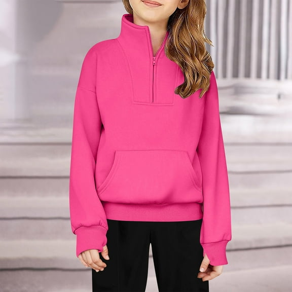 Teyfeniy Half Zipper Hoodies for Boy and Girls Solid Color Sweatshirts with Pocket Long Sleeve Cuff with Thumb Holes for Casual Athletic Fall Winter Pullover Tops