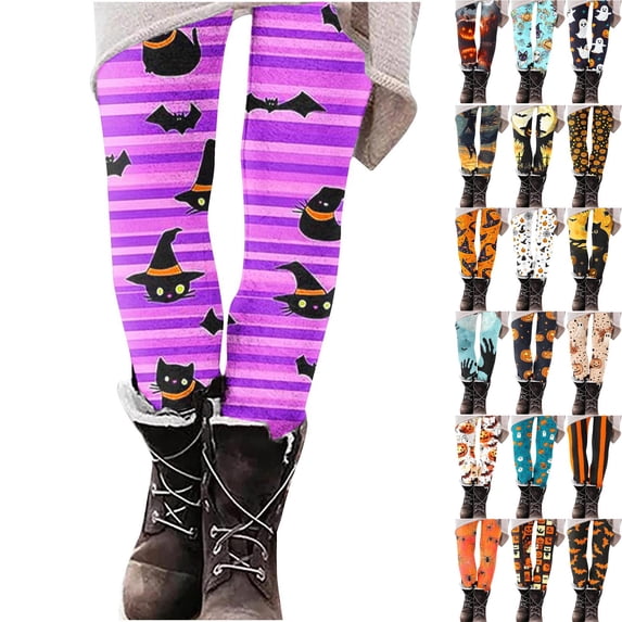 Teyfeniy Halloween Leggings for Women Elasti High Waist Fahion Print Tight Yoga Yoga Pants Holiday Costume