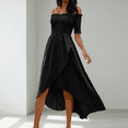 thumbnail image 1 of Teyfeniy High-Low Dress for Women Off the Shoulder Asymmetrical Fashion Casual Short Sleeve Dress Going Out Summer Fashion Holiday Vacation Outfit Midi Flowy Dress, 1 of 8