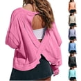 thumbnail image 1 of Teyfeniy Hot Pink Women's Open Back Tops Athletic Shirts Long Sleeve Loose Workout Backless Tee Running Crop Yoga Top Gym Dance Blouses, 1 of 10