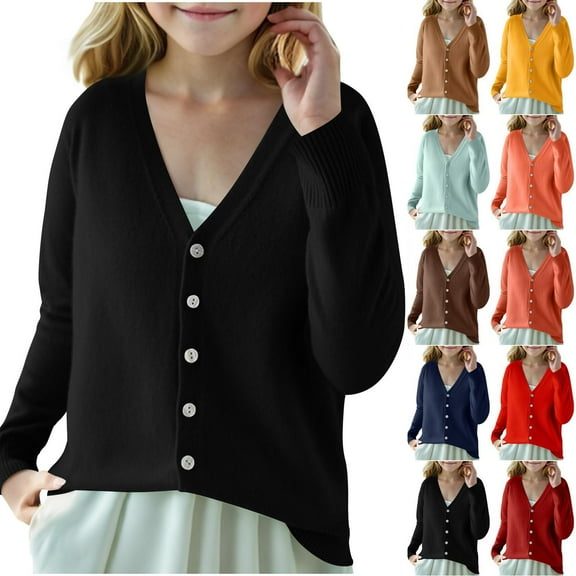 Teyfeniy Kids Boys Girls Cardigan Sweater Long Sleeve V Neck Knitted Solid Color Casual Cardigan Fall/Spring/Winter Fashion Tops Sweater for Boys and Girls, for 6T to 15T
