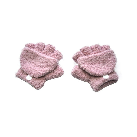 Teyfeniy Kids Fingerless Gloves Winter Convertible Flip Top Gloves Warm Fleece Fuzzy Warm Cozy Thermal Stylish Outdoor Activity Snow Mitten with Cover for Toddler Boys Girl