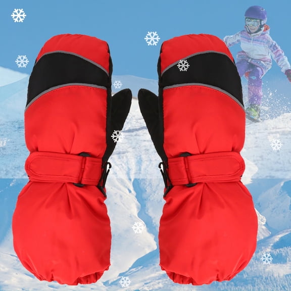 Teyfeniy Kids Snow Ski Mittens for Cold Winter Fleece Lined Thicken Gloves Waterproof Windproof Warm Color Matching Mittens for Boys and Girls