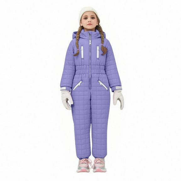 Teyfeniy Kids Soft Snow Suits for Boys Girls Waterproof Windproof Winter Warm Outdoor Coveralls Snowsuit Snowboarding Ski Suits Hooded Zipper Thermal Jumpsuit Overall for Toddlers