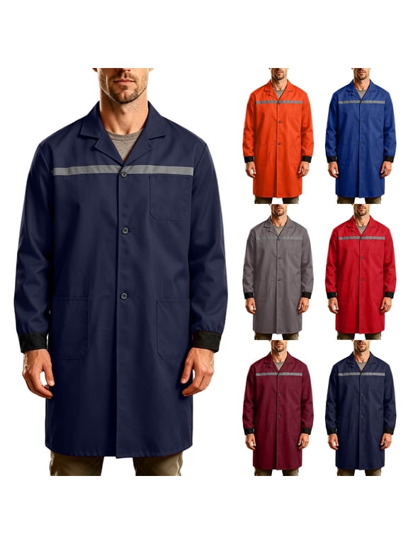 Lab Coat for Men Reflective Striped Workshop Laboratory Mechanic Long Coats Warehouse Workwear Overcoat Adult Woodworking Shop Coat Long Jacket