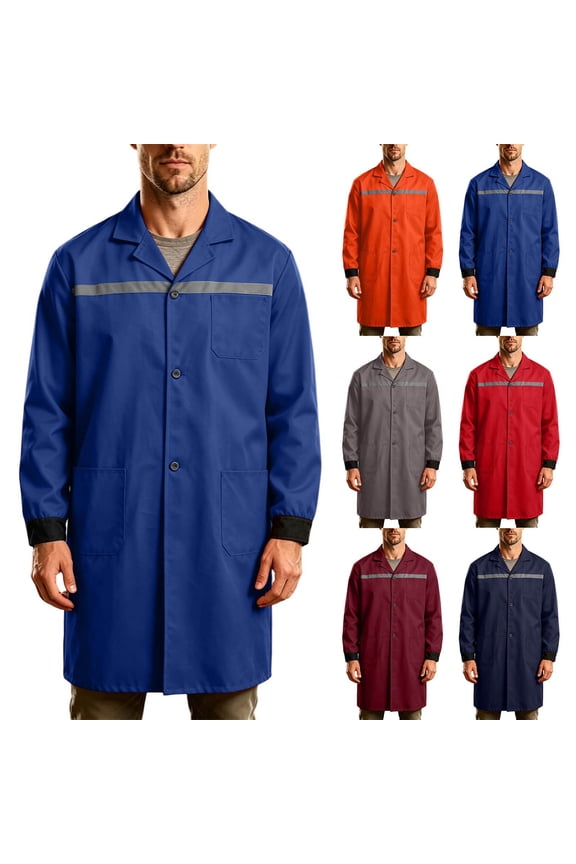 Lab Coat for Men Reflective Striped Workshop Laboratory Mechanic Long Coats Warehouse Workwear Overcoat Adult Woodworking Shop Coat Long Jacket
