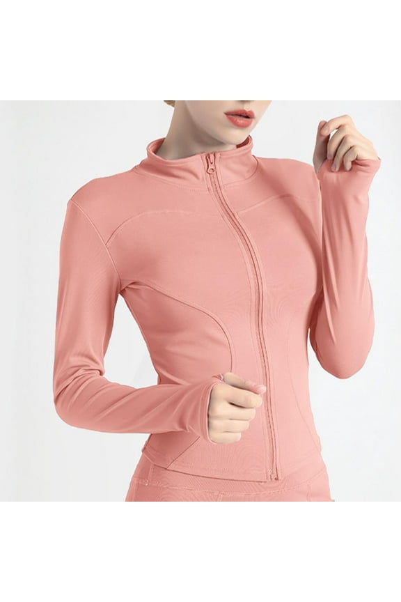 Lightweight Athletic Jackets for Women Full Zip Up Mock Neck Running Track Jacket Workout Slimyoga Sportwear with Thumb Holes