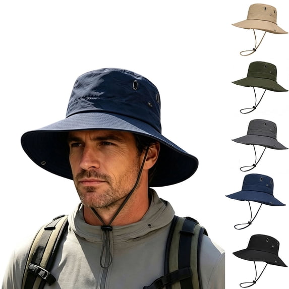 Teyfeniy Men Outdoor Wide Brim Breathable Sun Hat Foldable Sun Protection Bucket Hat for Fishing Hiking Camping
