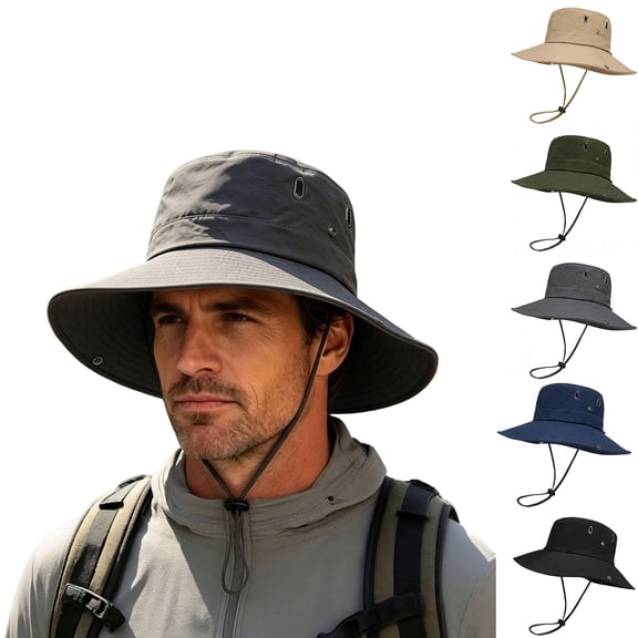 Teyfeniy Men Outdoor Wide Brim Breathable Sun Hat Foldable Sun Protection Bucket Hat for Fishing Hiking Camping
