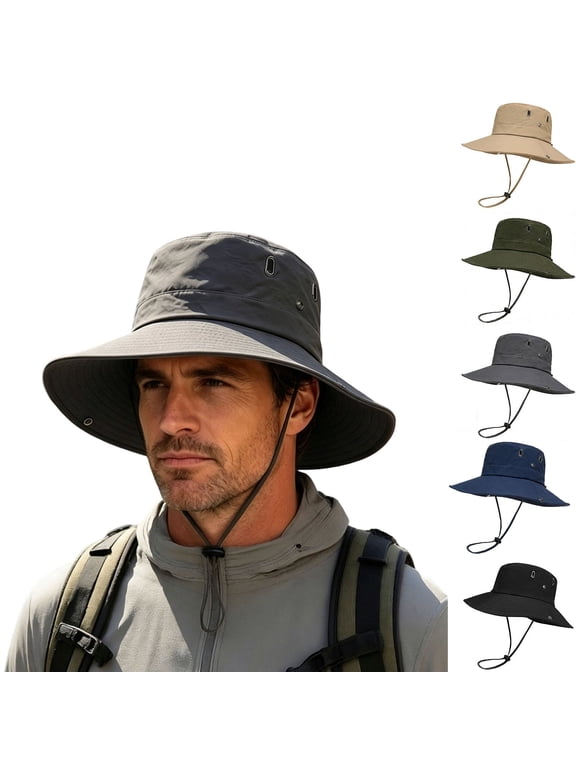 Men Outdoor Wide Brim Breathable Sun Hat Foldable Sun Protection Bucket Hat for Fishing Hiking Camping