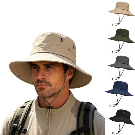 Teyfeniy Men Outdoor Wide Brim Breathable Sun Hat Foldable Sun Protection Bucket Hat for Fishing Hiking Camping