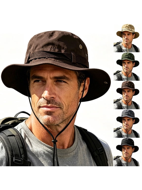 Men Wide-Brimmed Bucket Hat Outdoor Fishing Foldable Windproof Sun Hat For Hiking Camping