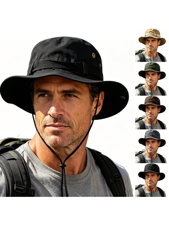 Men Wide-Brimmed Bucket Hat Outdoor Fishing Foldable Windproof Sun Hat For Hiking Camping
