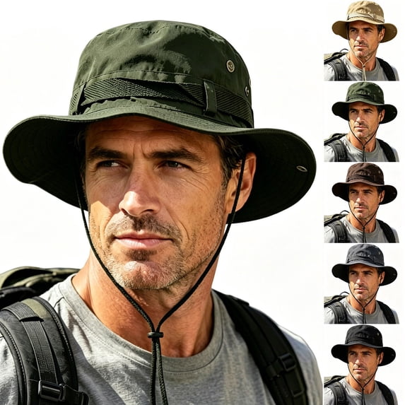 Teyfeniy Men Wide-Brimmed Bucket Hat Outdoor Fishing Foldable Windproof Sun Hat For Hiking Camping