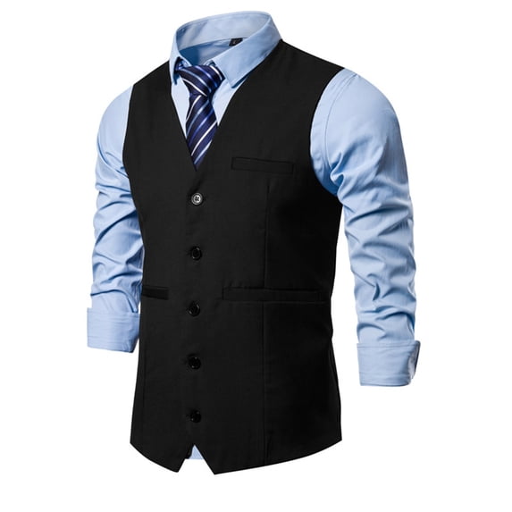 Teyfeniy Men's Classic Dress Vest Waistcoat Formal Business Wedding Prom Tuxedo Suit Slim Casual V Neck Button Down Vest Jacket with Pocket