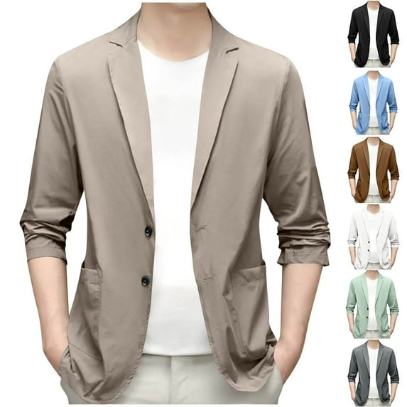 Teyfeniy Men's Elegant Blazer Jacket Solid Color Long Sleeve Button Slim Lightweight Business Sport Coat Casual Fashion Lapel Jackets