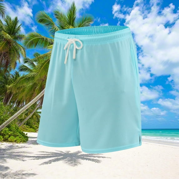 Teyfeniy Men's Mesh Shorts Casual Elastic Waist with Drawstring and Pockets Summer Beach Shorts Vacation Lightweight Classic Solid Color Fashion Breathable Shorts