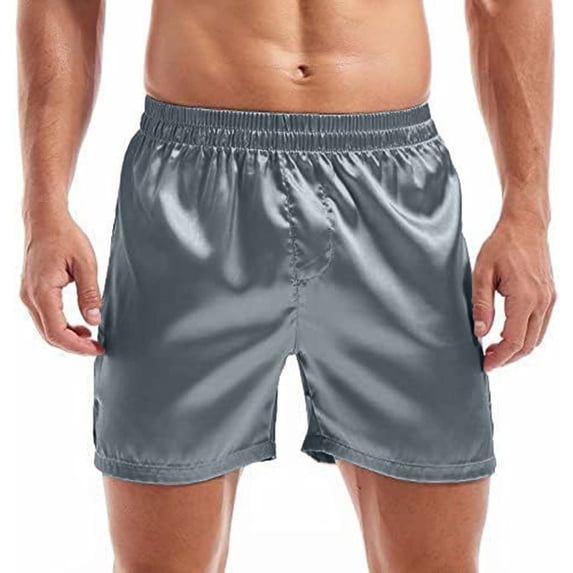 Teyfeniy Mens Casual Shorts Pajama Sleeping Lounge Short Solid Color Elastic Waist with Pockets Satin Comfy Soft Fashion Shorts