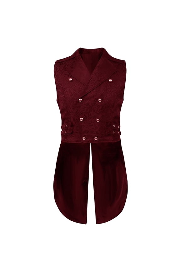 Mens Gothic Medieval vestss Steampunk Double Breasted Brocade Lapel Fashion vests Waistcoat Sleeveless Button Tailcoat Formal/Leisure Party