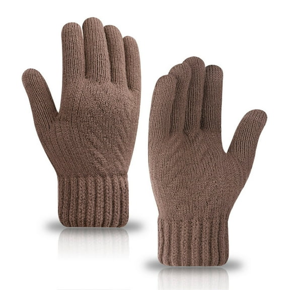 Teyfeniy Mens Winter Knit Gloves Screentouch Fleece Lined Warm Thermal Snow Ski Casual Fashion Stylish Gloves Solid Color Cozy Thicken Windbreaker for Outside Activity