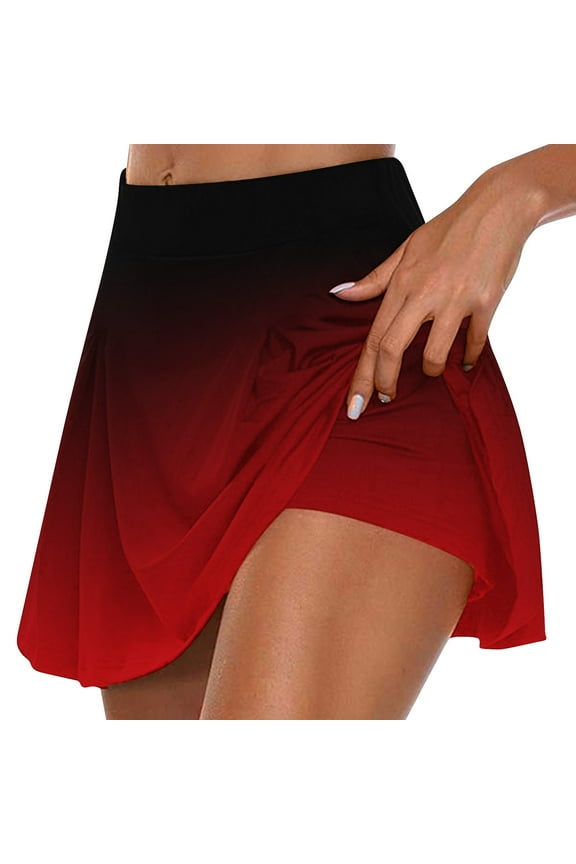 Red Gradient Color Skort for Women Tennis Skirt Short Mini Golf Skirts High Waist Athletic Skorts Summer Workout Running Casual Mini Lined A Line Activewear