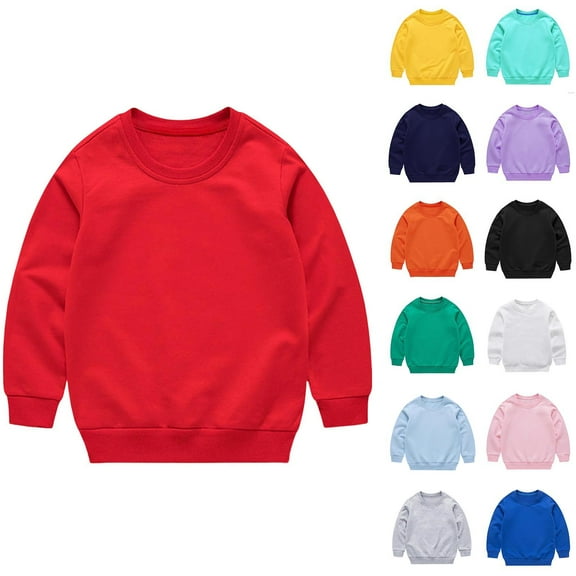 Teyfeniy Red Toddlers Sweatshirt Long Sleeve Solid Color Crew Neck for Kids Daily Wear Thin Fall Winter Pullover Tops, for 1 to 13 Years