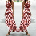 thumbnail image 1 of Teyfeniy Red Women Striped Maxi Dresses Summer Spring Sun Crew Neck Sleeveless Dress with Graphic Going Out Holiday Vacation Beach Outfit Color Block Comfy Flowy Dresses, 1 of 6